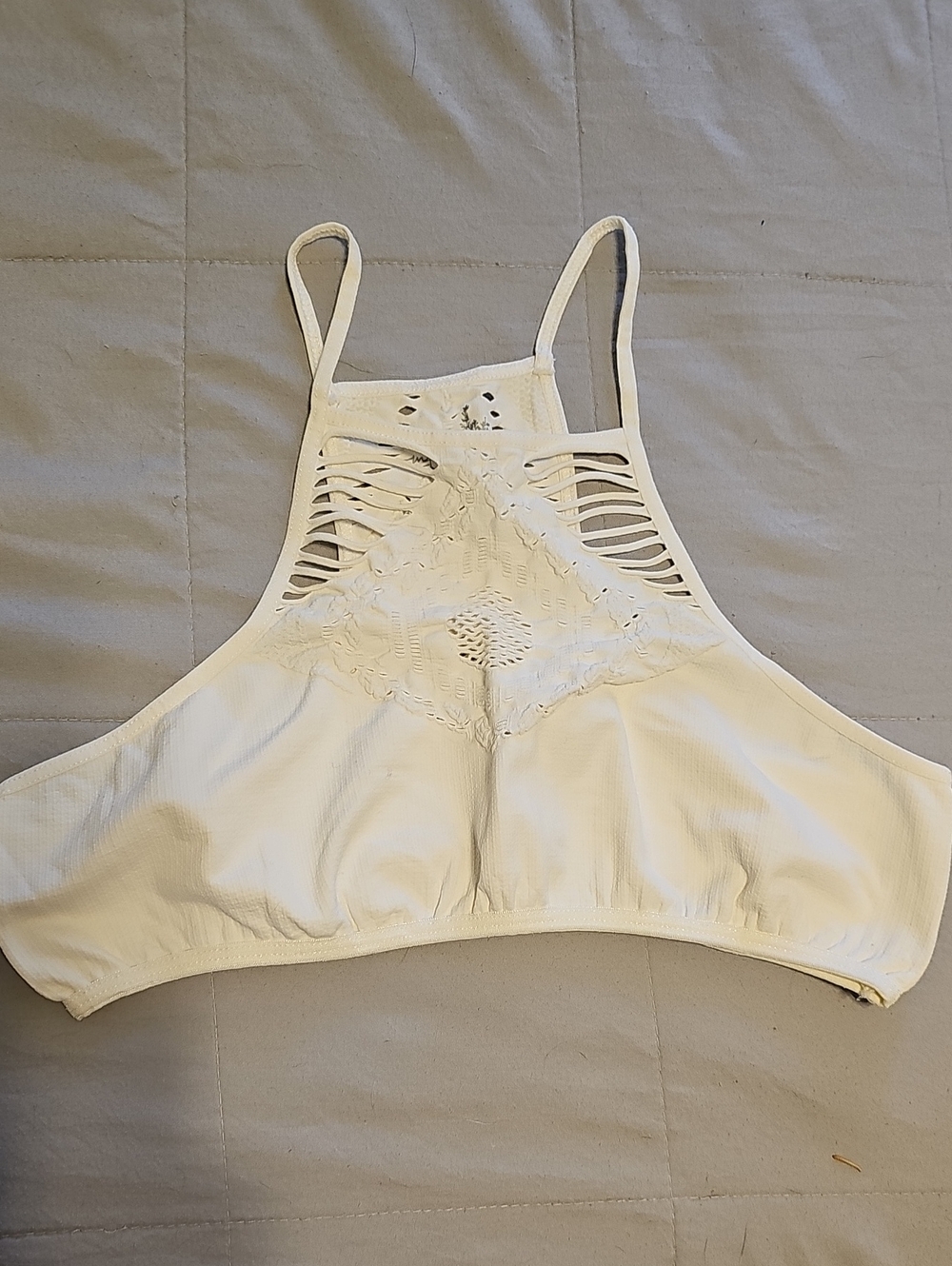 Free People Cream Cropped Bralette with Lace Cutout Front Size M/L
